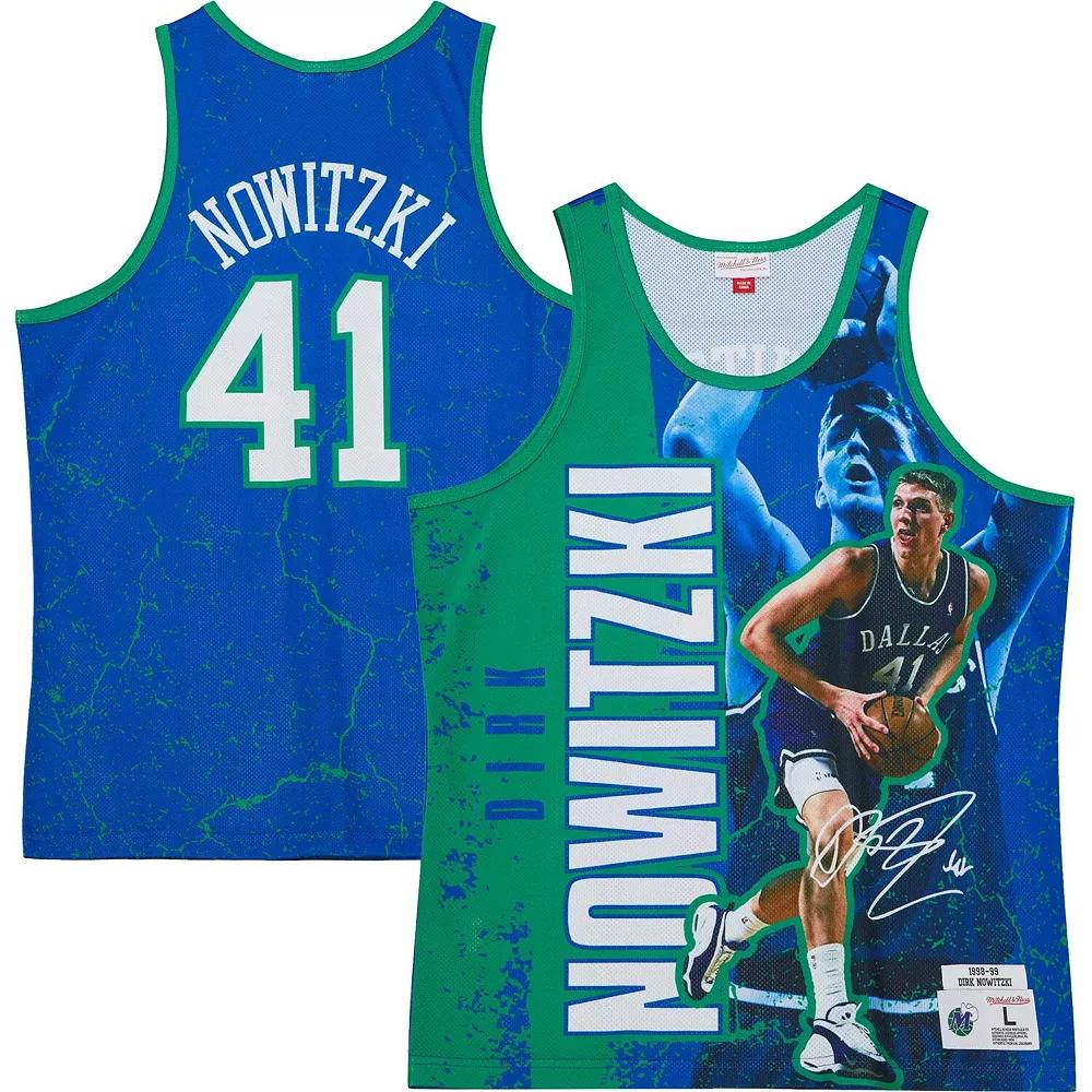 Men's Mitchell & Ness Dirk Nowitzki Blue Dallas Mavericks Hardwood Classics Player Burst Tank Top,  Product Image