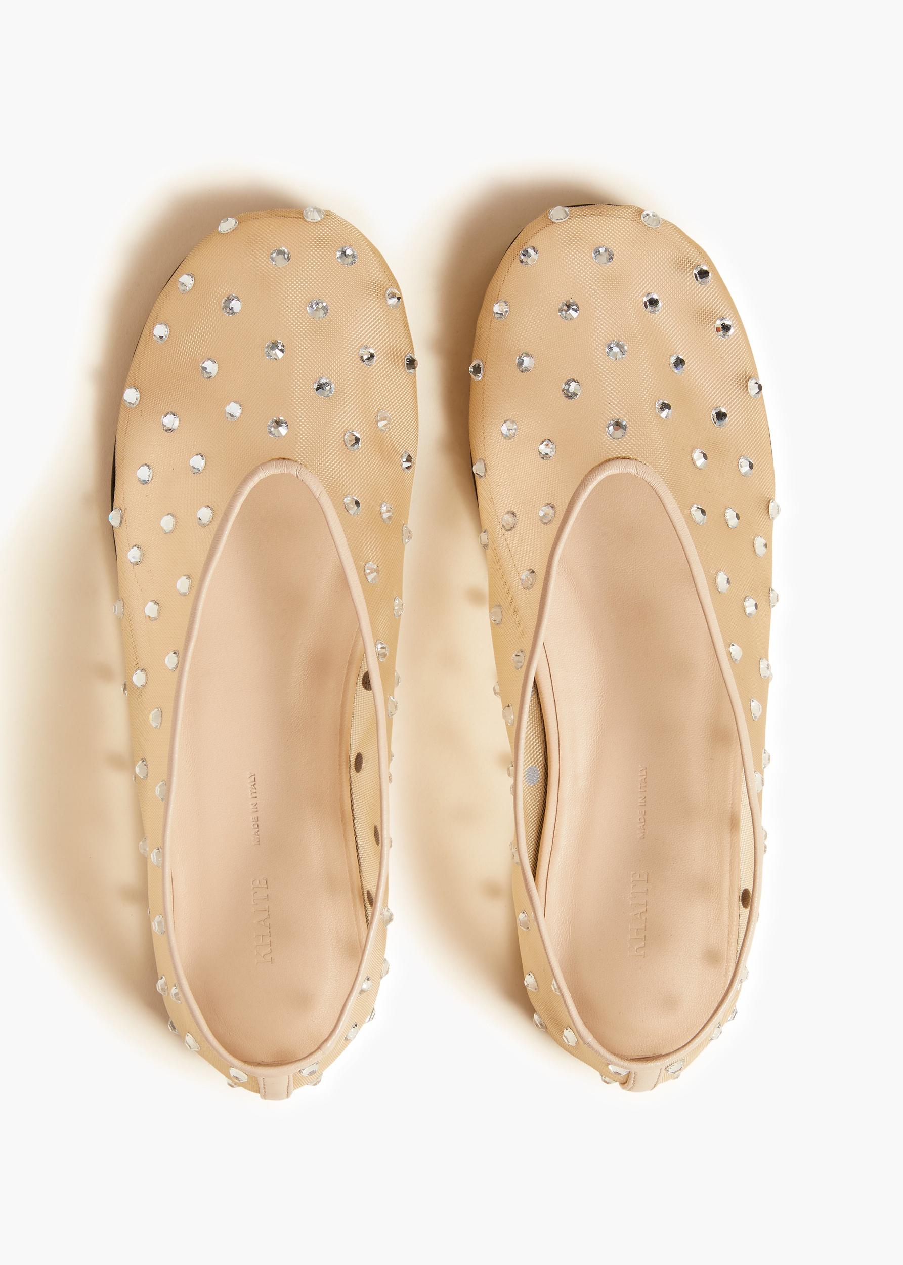Marcy Flat in Beige Mesh with Crystals Product Image