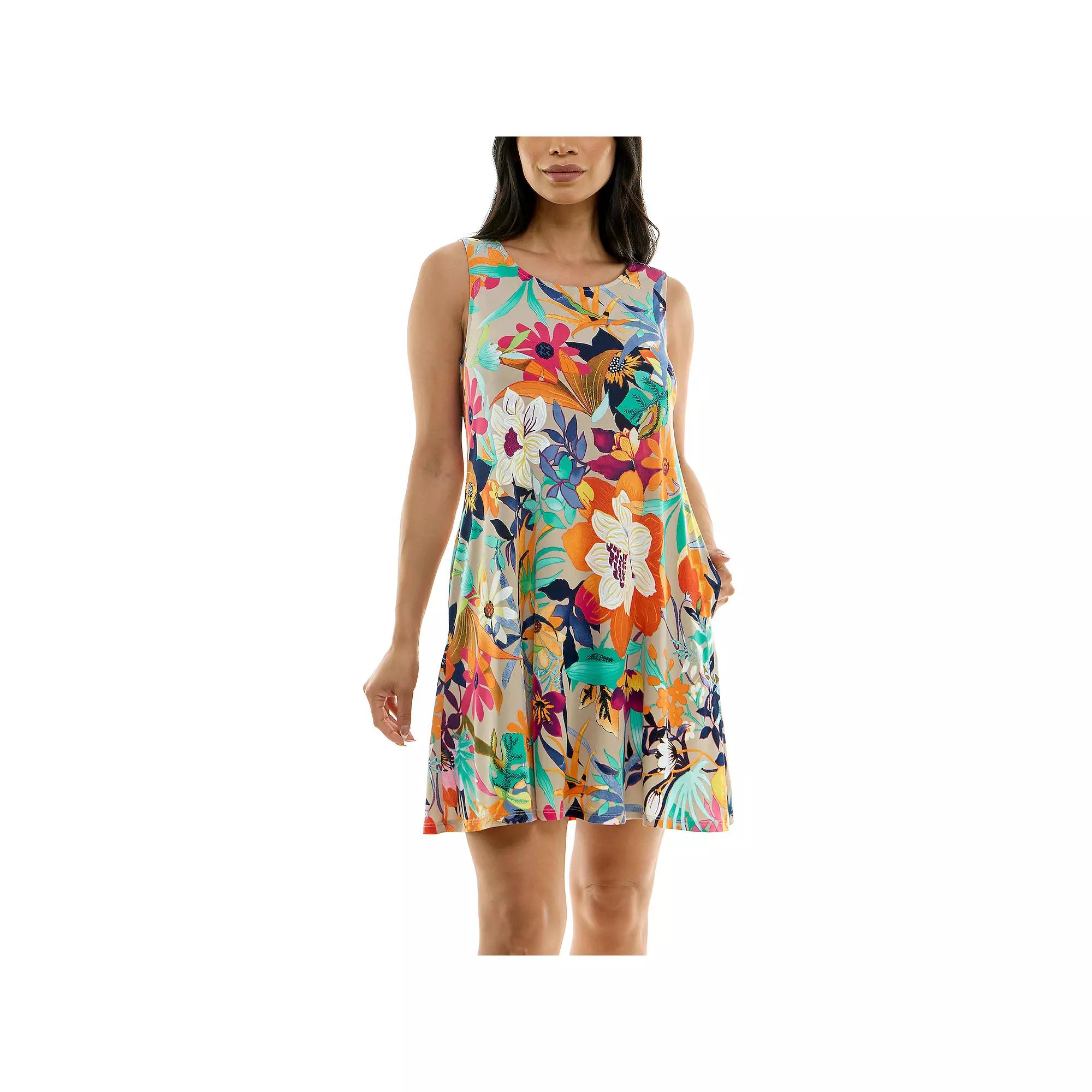 Women's Nina Leonard Puff Print Pocket Trapeze Dress,  Product Image
