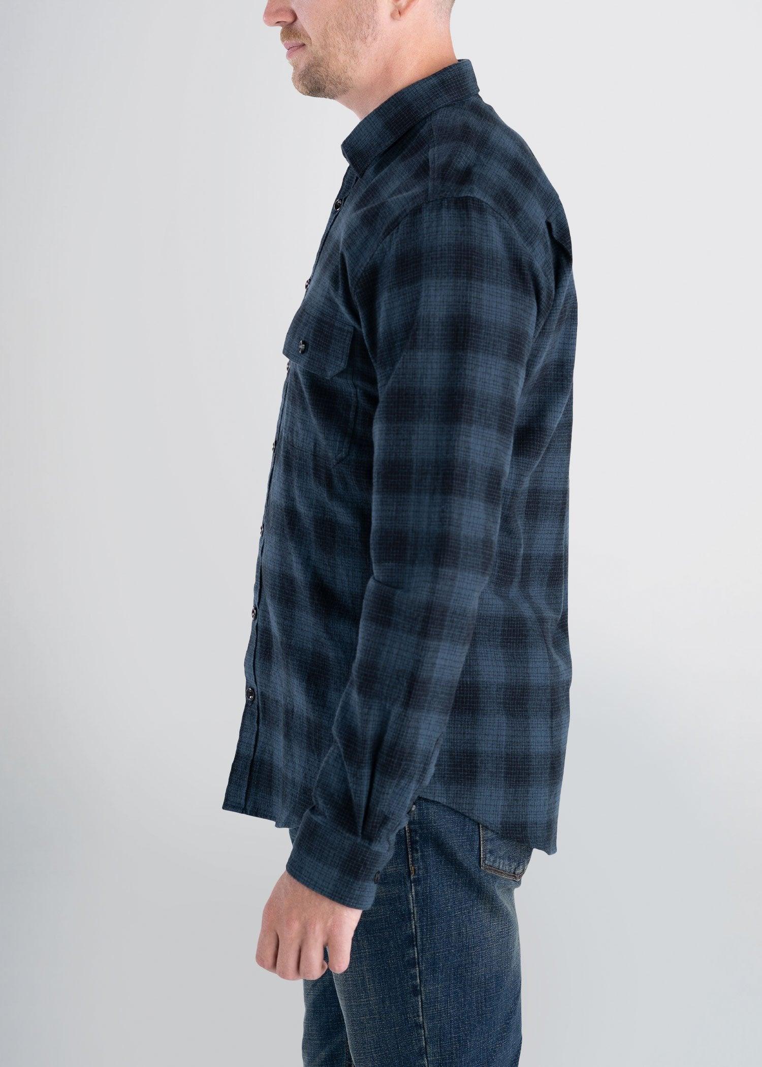 LJ&S Men's Tall Heavy Flannel Shirt in Army Plaid-Black & Spruce Blue Male Product Image