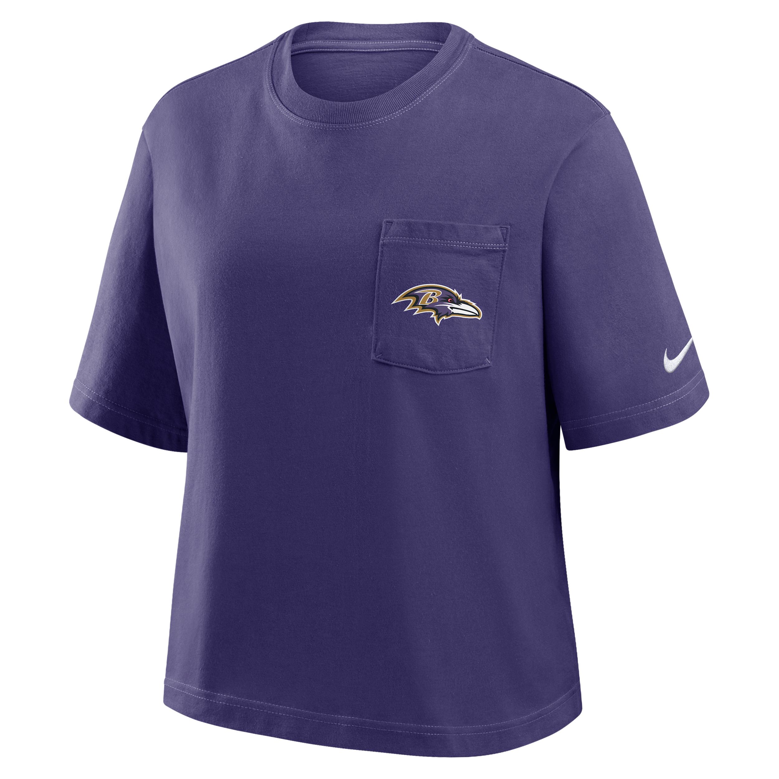 Baltimore Ravens Rewind Pocket Boxy Nike Womens NFL T-Shirt | 11CM52M8G-WZ9 Product Image