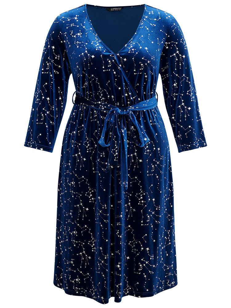 Star Glitter Velvet Wrap Pocket Belted Dress Female Product Image