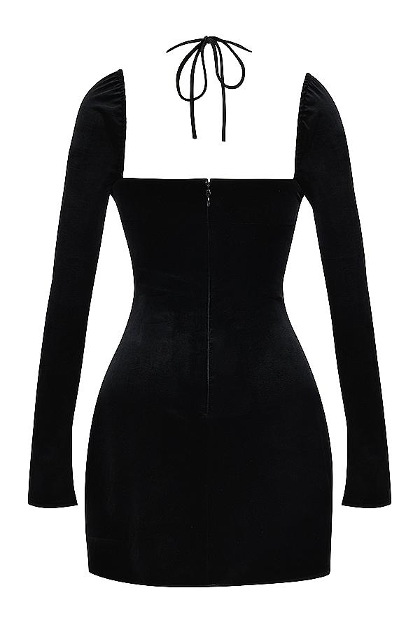 Babydoll  black velvet halter mini dress Product Image