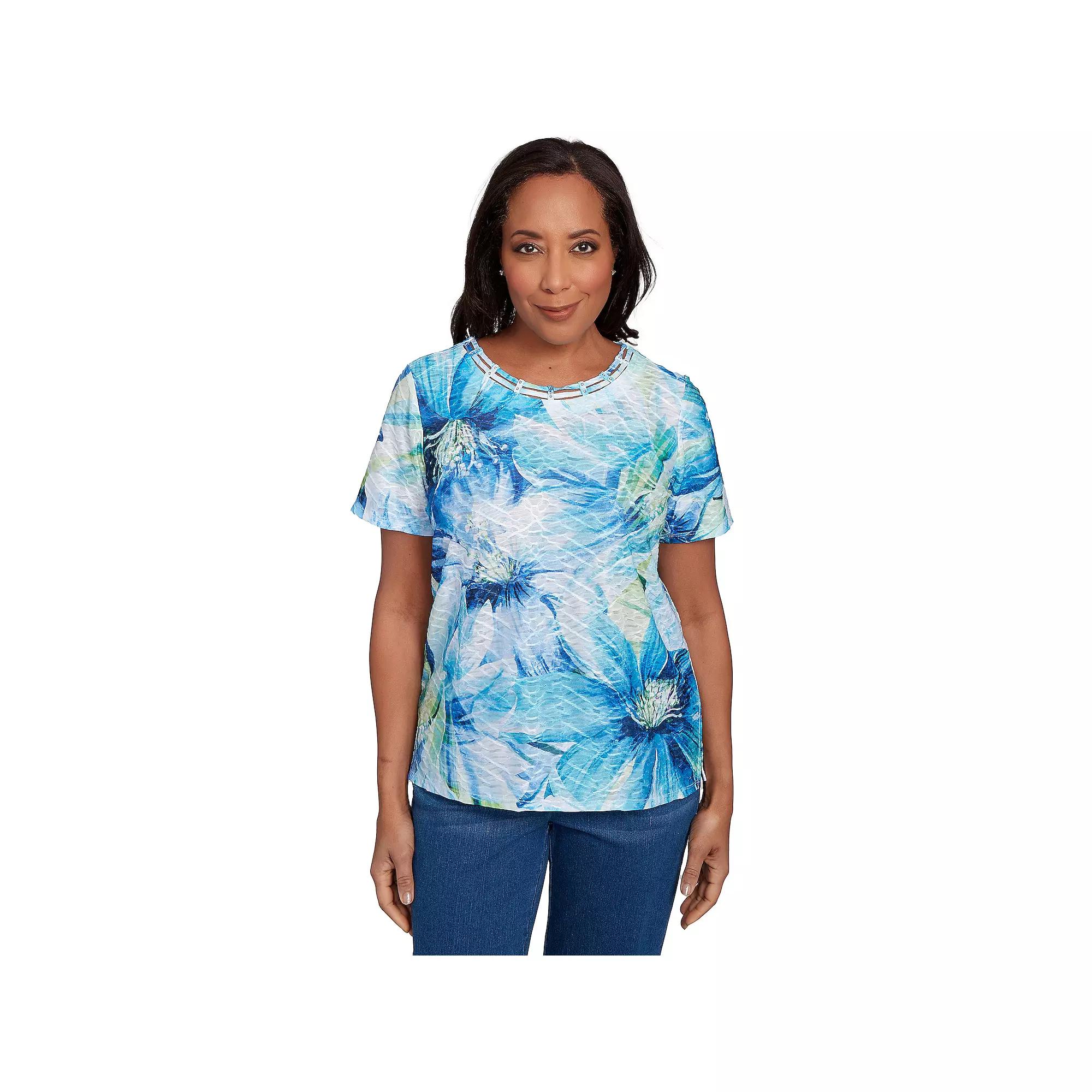 Women's Alfred Dunner Dramatic Blue Floral Tee,  Product Image