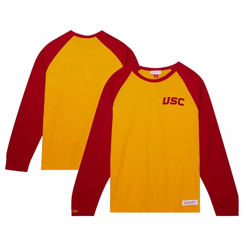 Men's Mitchell & Ness Gold USC Trojans Legendary Slub Raglan Long Sleeve T-Shirt, Size: Medium Product Image