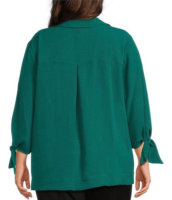 Slim Factor by Investments Plus Size Nicole Point Collar Y-Neck 3/4 Tie Sleeve Button Front Top Product Image