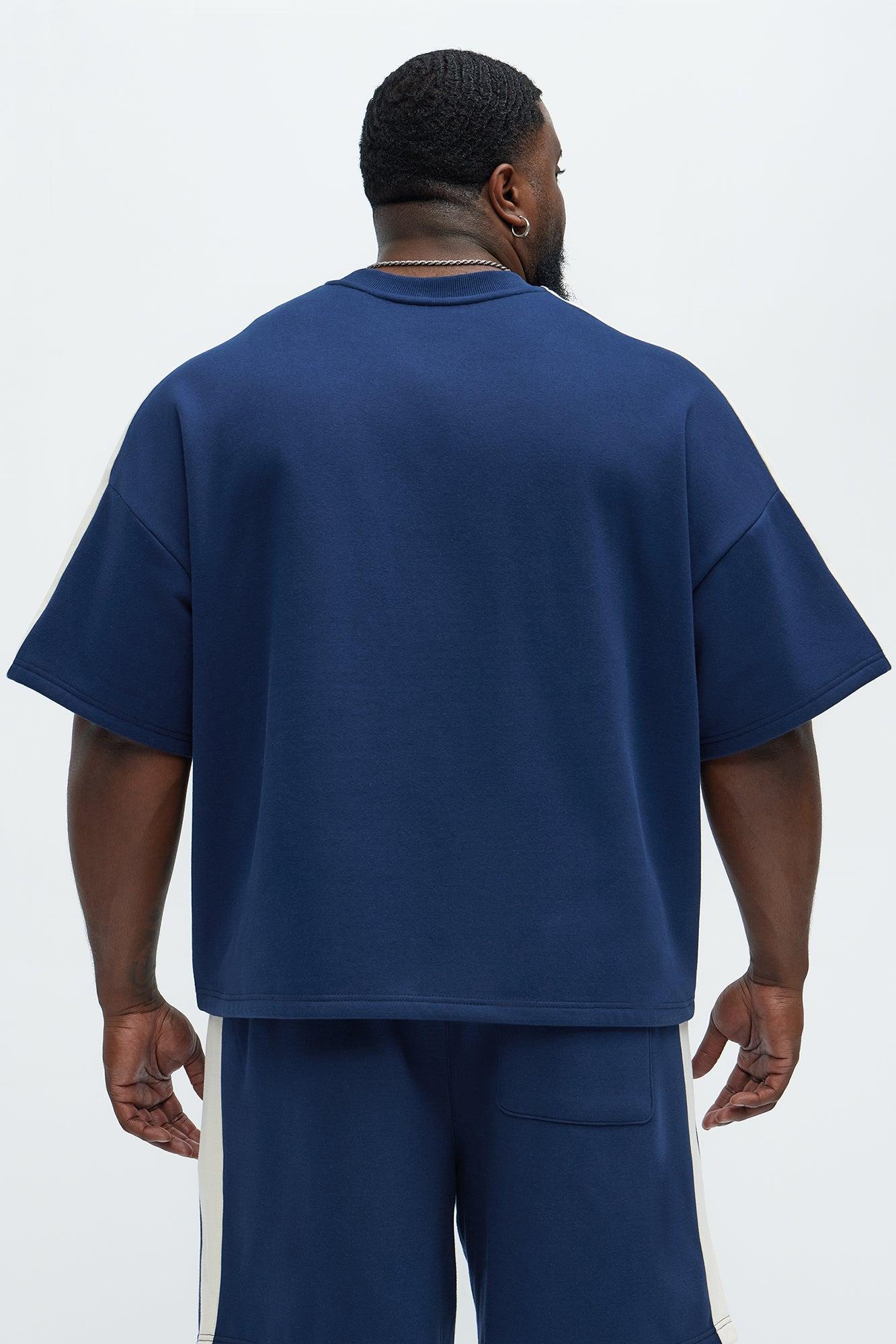 Tyson Oversized Heavyweight Striped Tee - Navy Product Image
