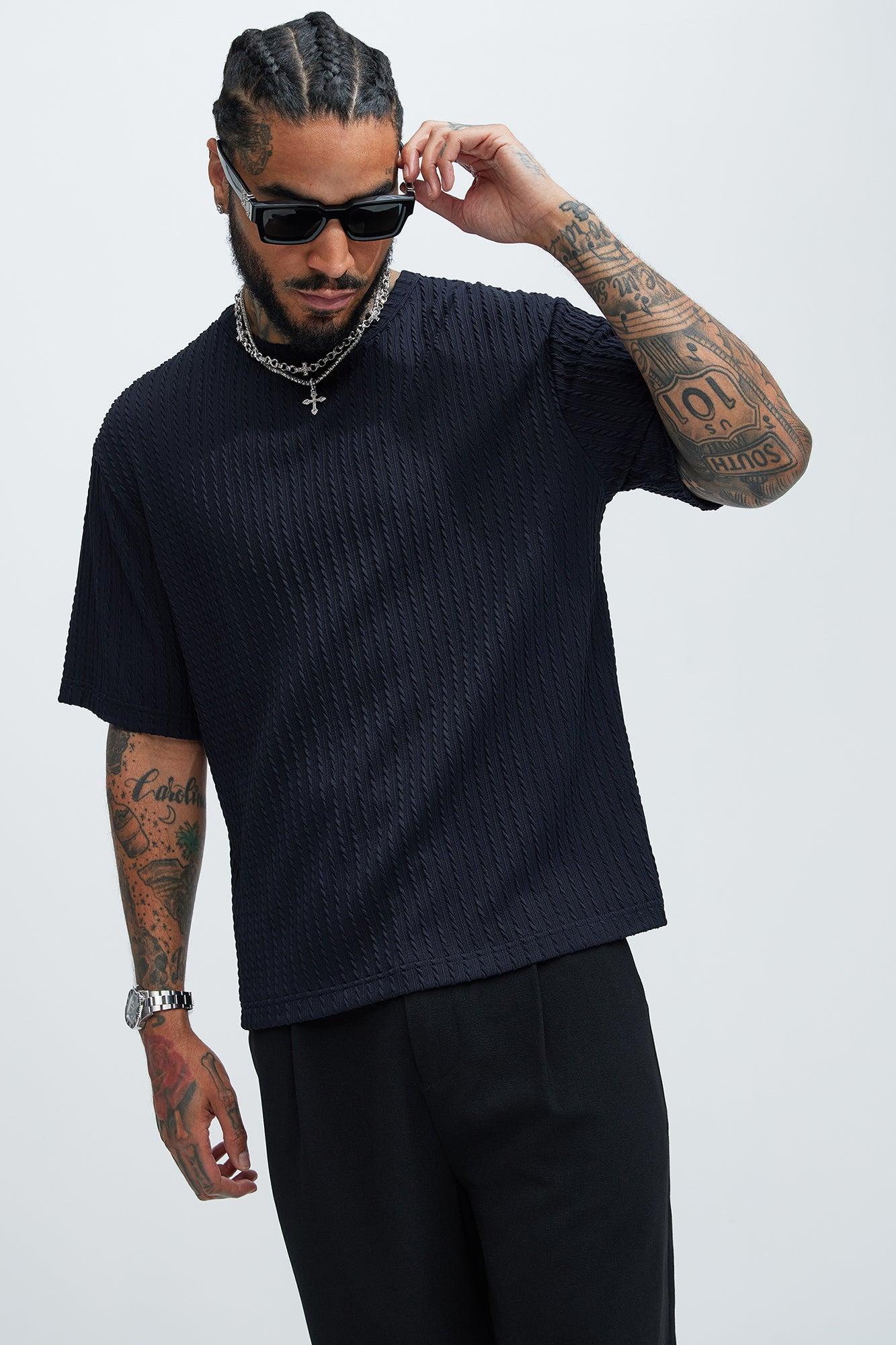 Rope Textured Relaxed Tee - Navy Product Image