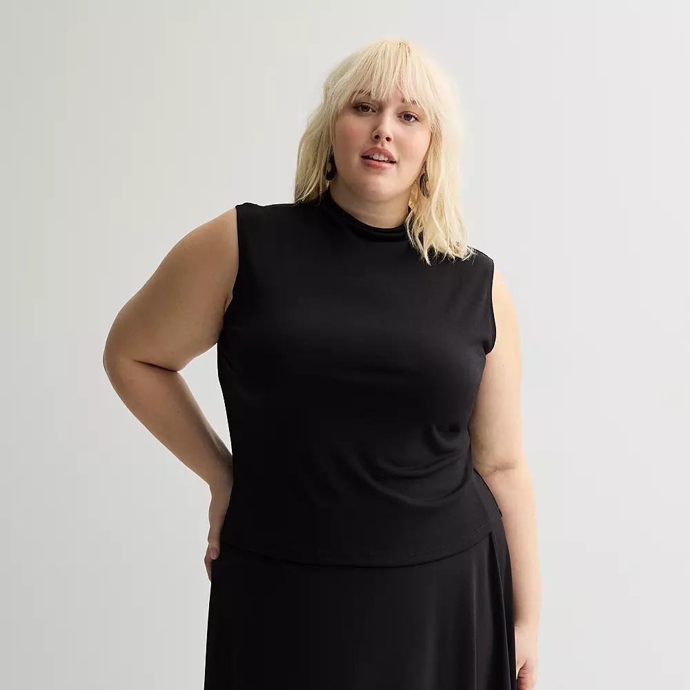 Plus Size Nine West Drape Mock Neck Shell Top, Women's, Size: 2XL, Mineral Black Product Image