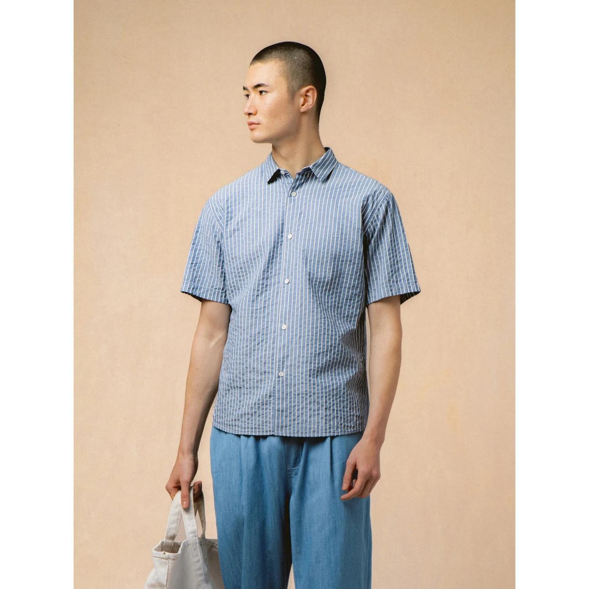 Aberlady Shirt in Blue White Stripe Seersucker Product Image