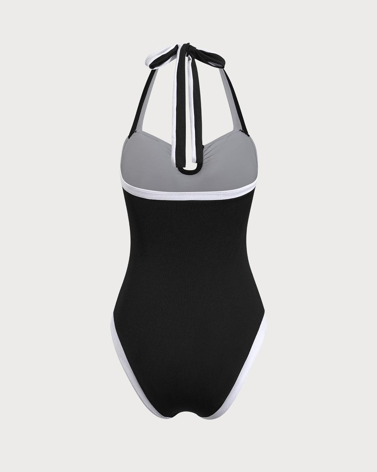 Black Contrast U-Shaped One-Piece Swimsuit Product Image