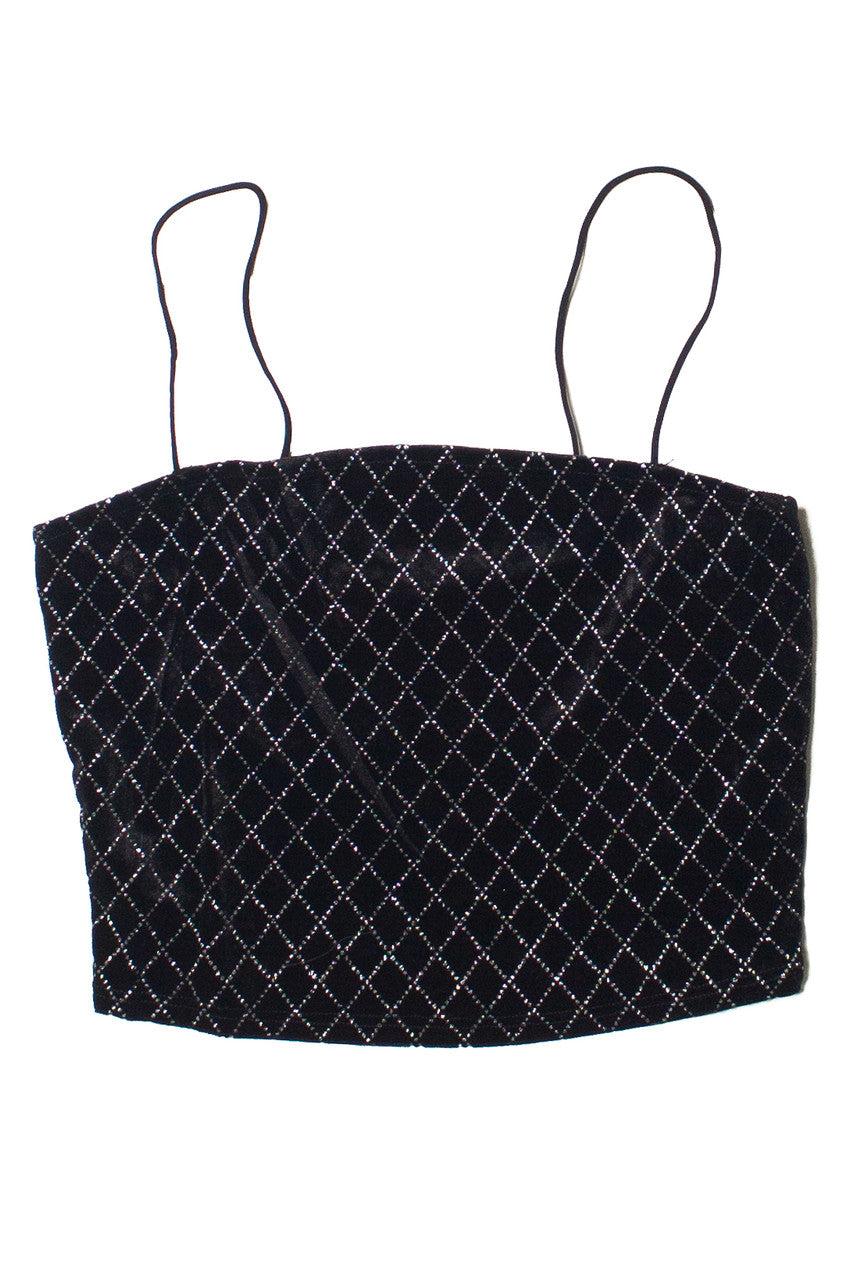 Black Glitter Diamonds Velvet Crop Cami Product Image