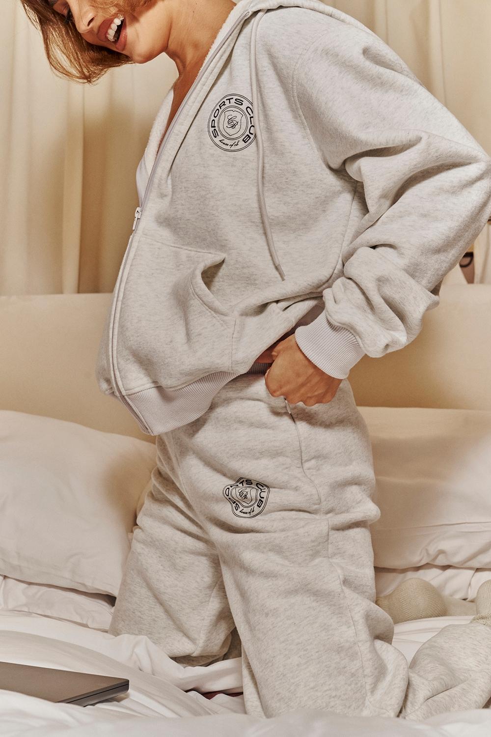 Mirage  light grey marl cotton fleece-back zip through hoodie Product Image