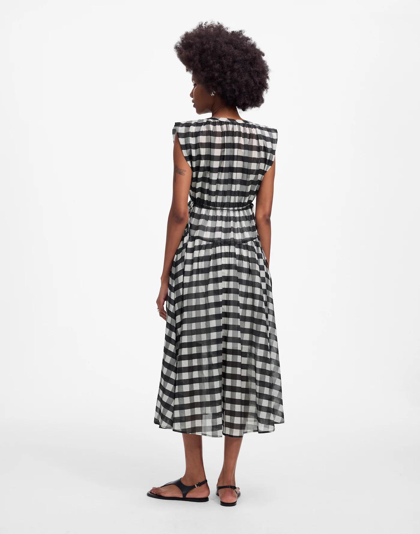 Sheer V-Neck Dolman Maxi Dress in Gingham Product Image