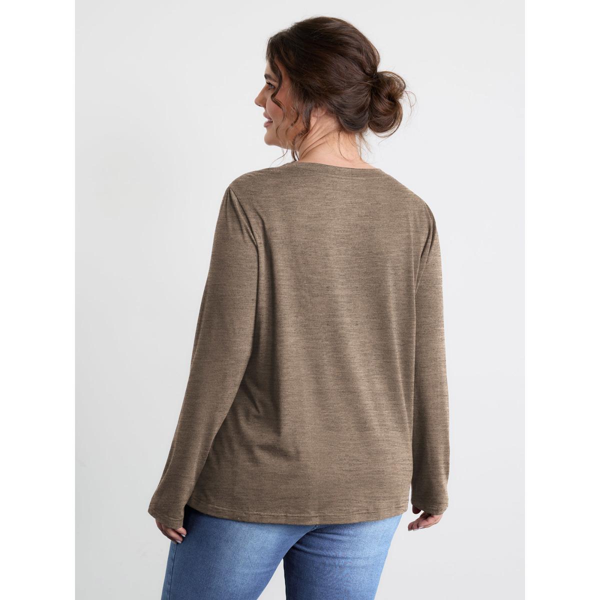 Plus Size Sequin Cord Embroidered Tree Round Neck T-Shirt DarkBrown Women Leisure Round Neck Casual T-shirts BloomChic 18-20/2X Product Image