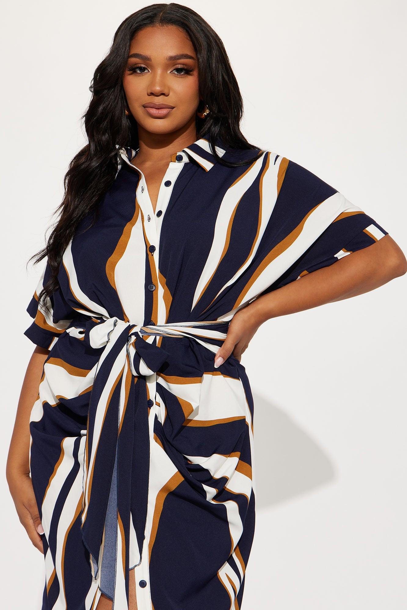 Laurie Button Down Midi Dress - Navy/combo Product Image