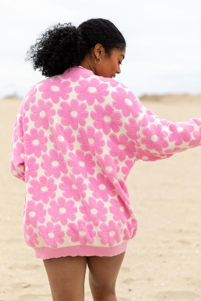 Better Believe It Pink Floral Print Terry Cloth Cardigan FINAL SALE Product Image
