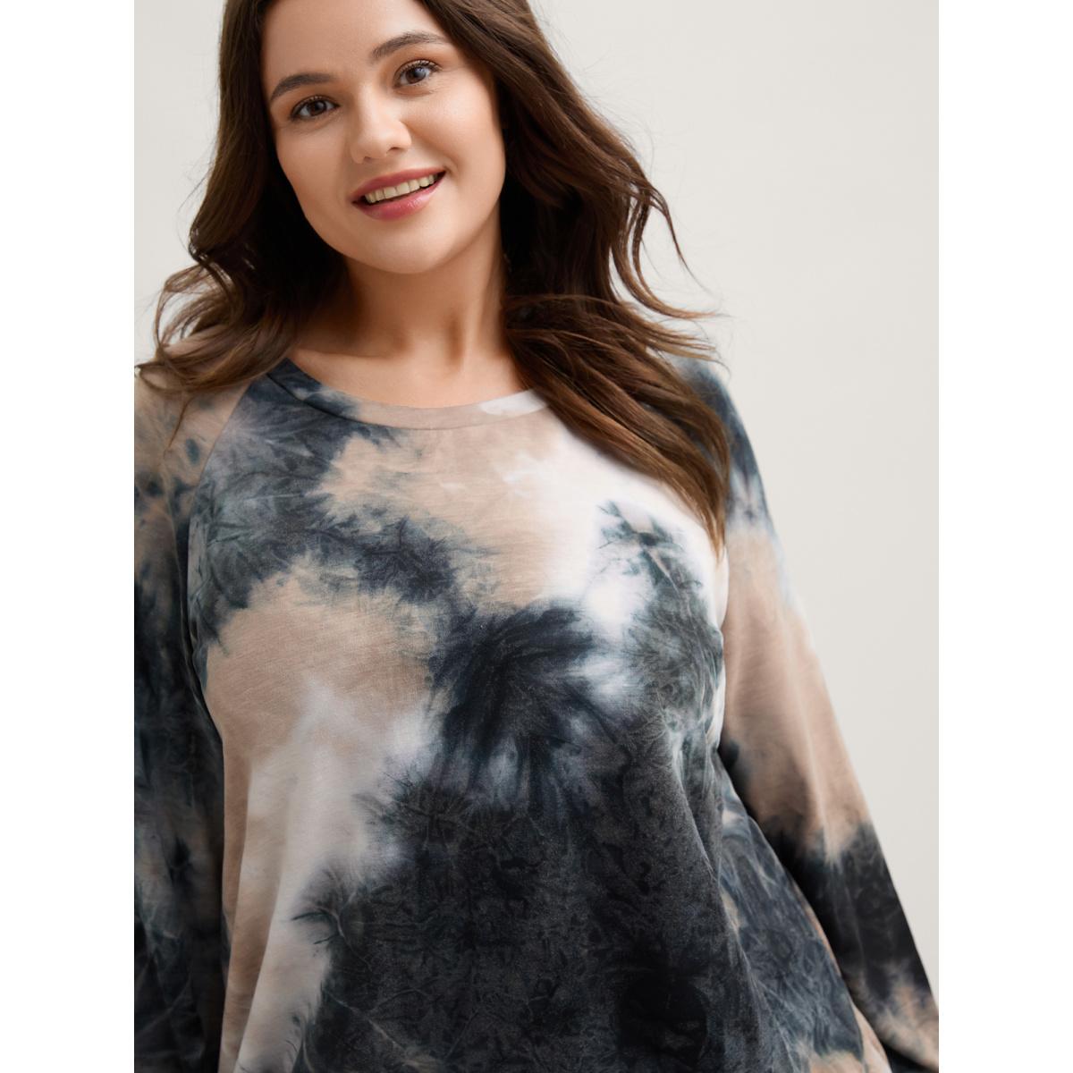Plus Size Round Neck Tie-Dye Sweatshirt Women Multicolor Leisure Non Round Neck Casual Sweatshirts BloomChic 18-20/2X Product Image