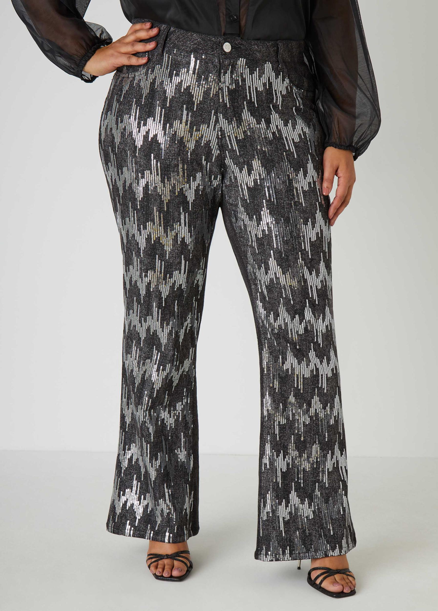 Plus Size Sequined Flared Jeans Ashley Stewart Product Image