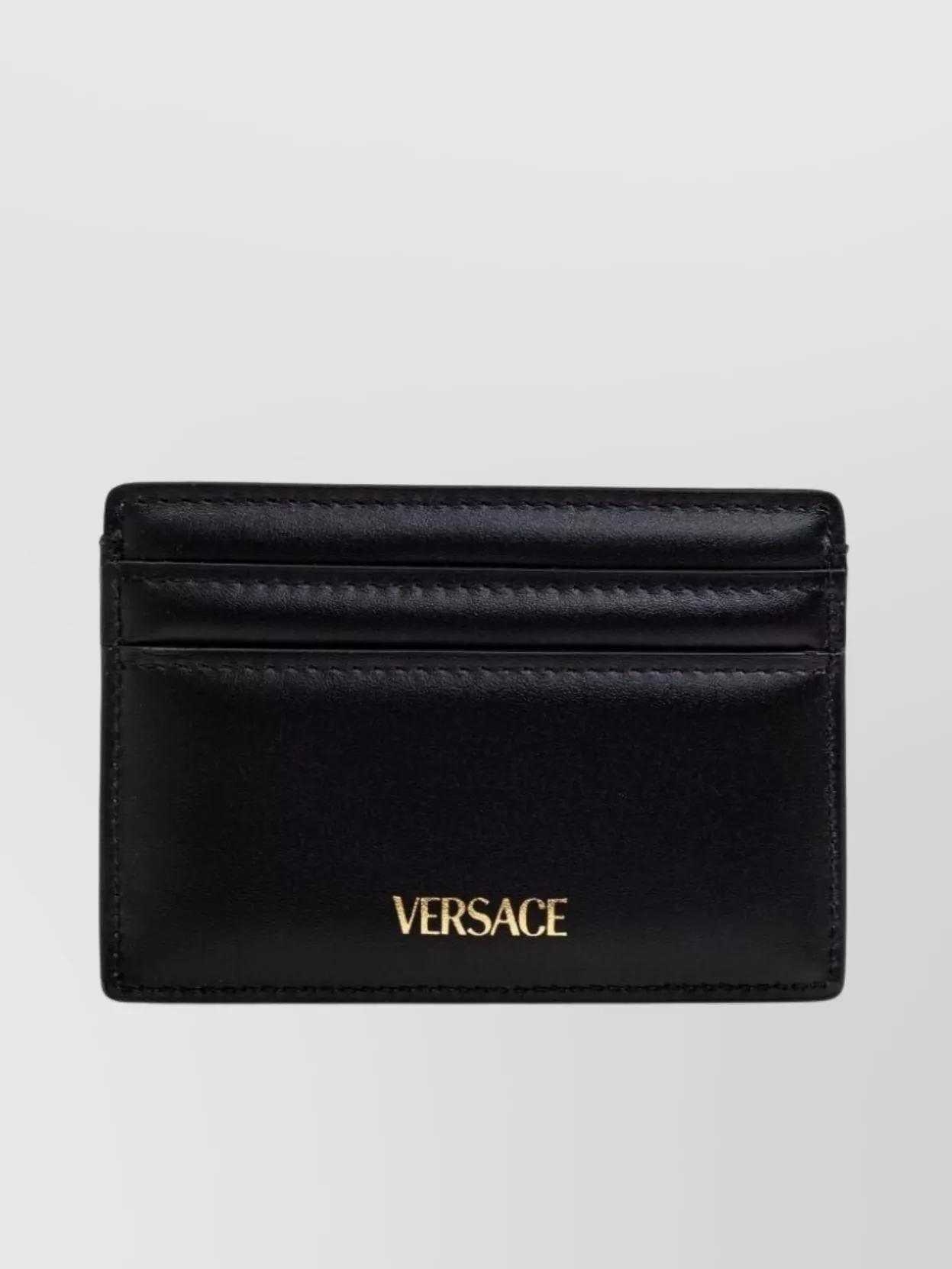 VERSACE Black Small Wallet With Medusa Biggie Logo In Leather Woman Product Image