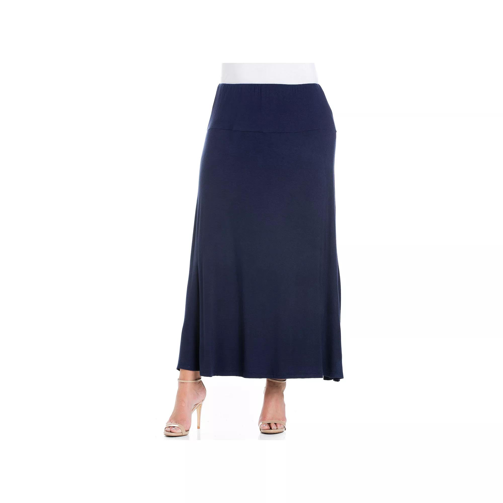 Plus Size 24Seven Comfort Apparel Comfortable Fit Elastic Waist Maxi Skirt, Women's, Size: 3XL, Blue Product Image
