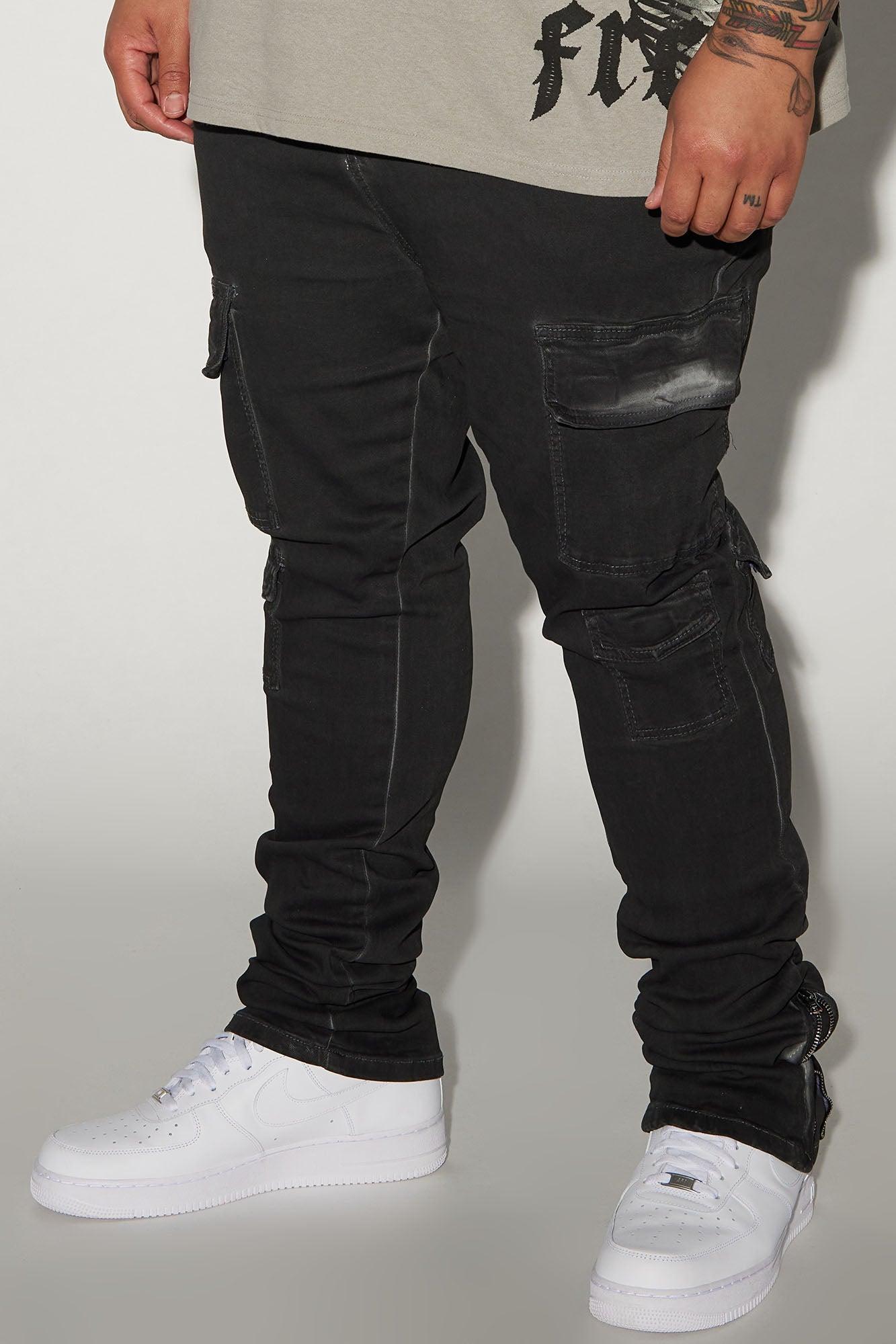 Triple Cargo Stacked Skinny Flare Jeans - Black Wash Product Image