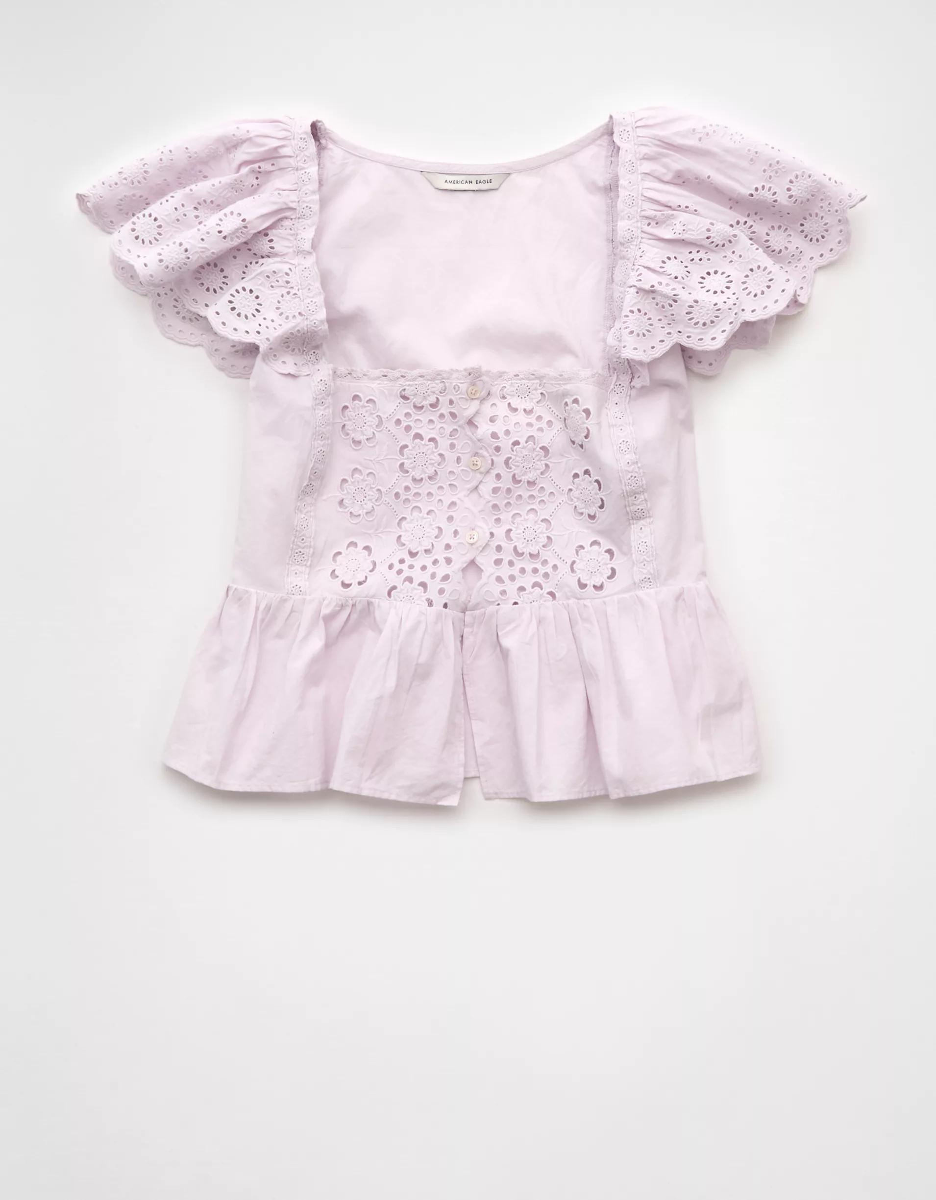 AE Cap Sleeve Eyelet Blouse Product Image