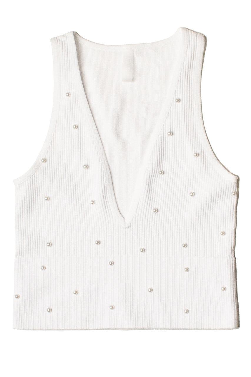 Pearl Detail Deep V Crop Tank Product Image