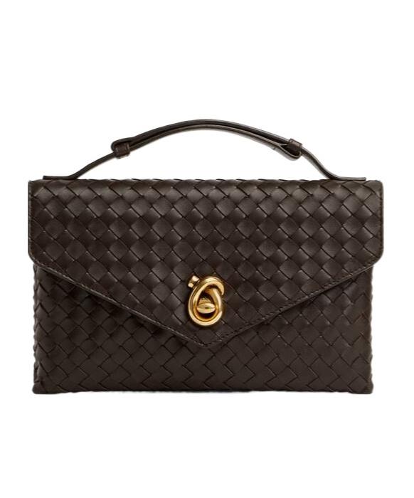 BOTTEGA VENETA Knot Lock Medium Intrecciato Leather Shoulder Bag In Brown Product Image