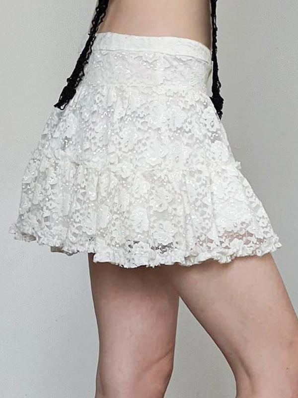 Hook Lace Patchwork Pleated Mini Skirts Product Image