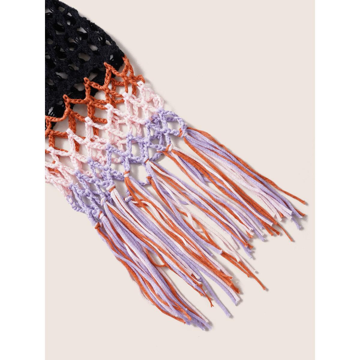 Plus Size Crochet Cut Out Tassels Trim Swim Cover Up Women's Swimwear Black Beach Loose Crochet Curve Swim Cover Ups BloomChic 26/4X Product Image