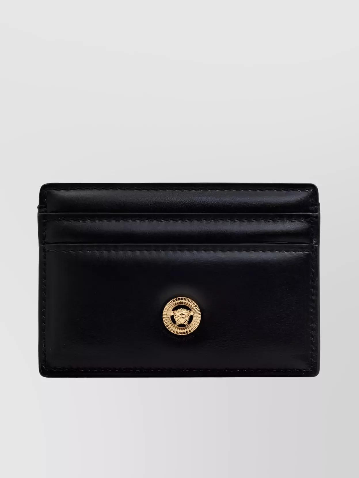 VERSACE Black Small Wallet With Medusa Biggie Logo In Leather Woman Product Image
