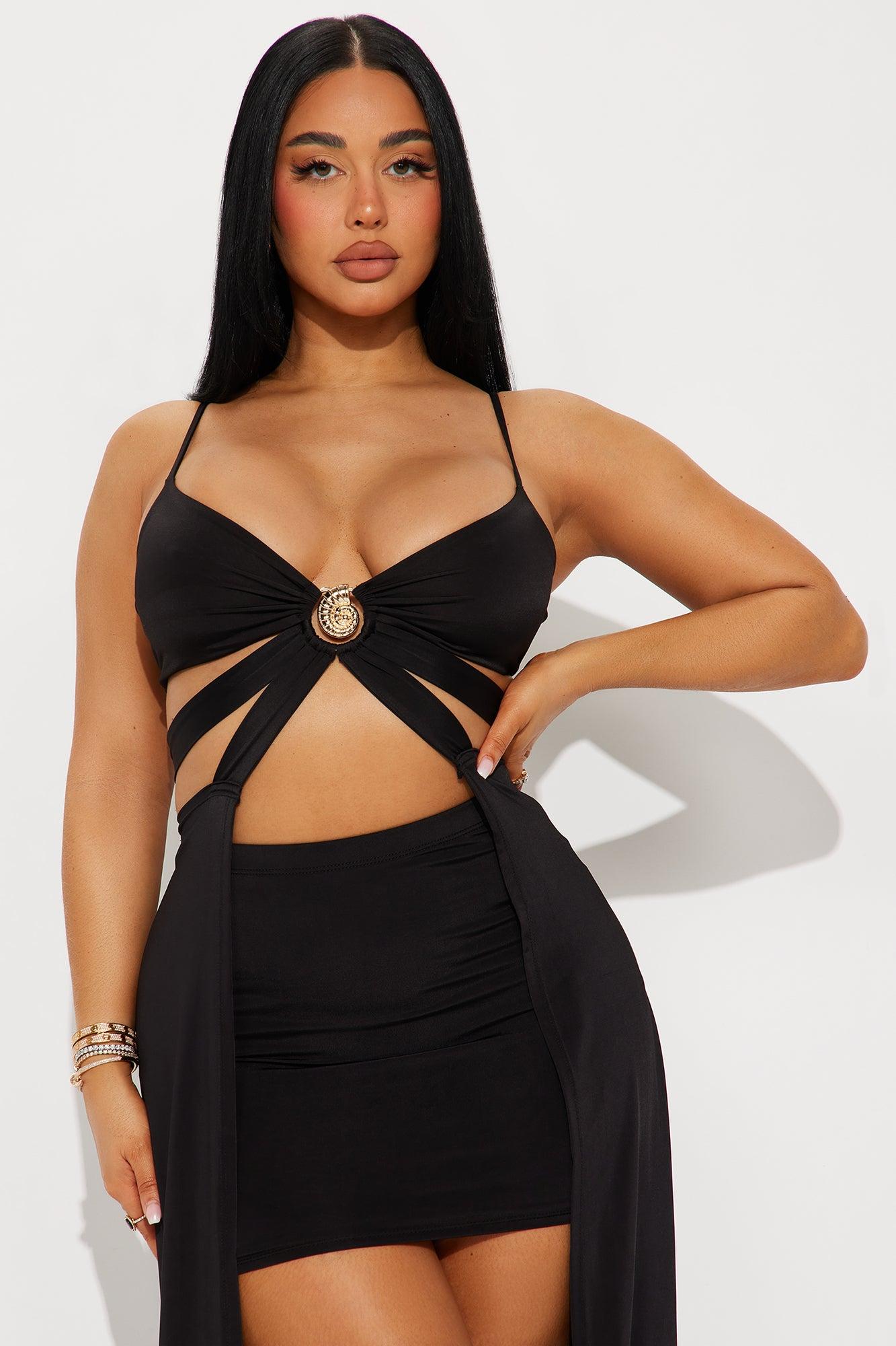 Mabel Flyaway Top And Mini Skirt Set - Black Product Image