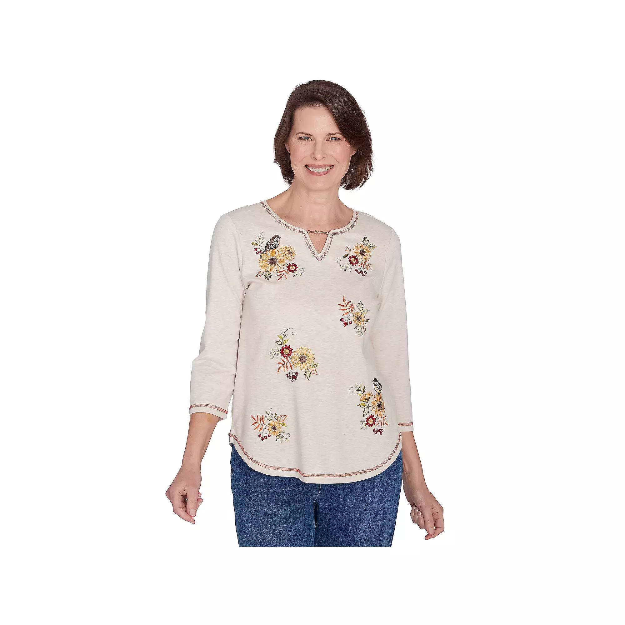 Women's Alfred Dunner Sunflowers & Birds Top, Size: Medium, Oatmeal Product Image