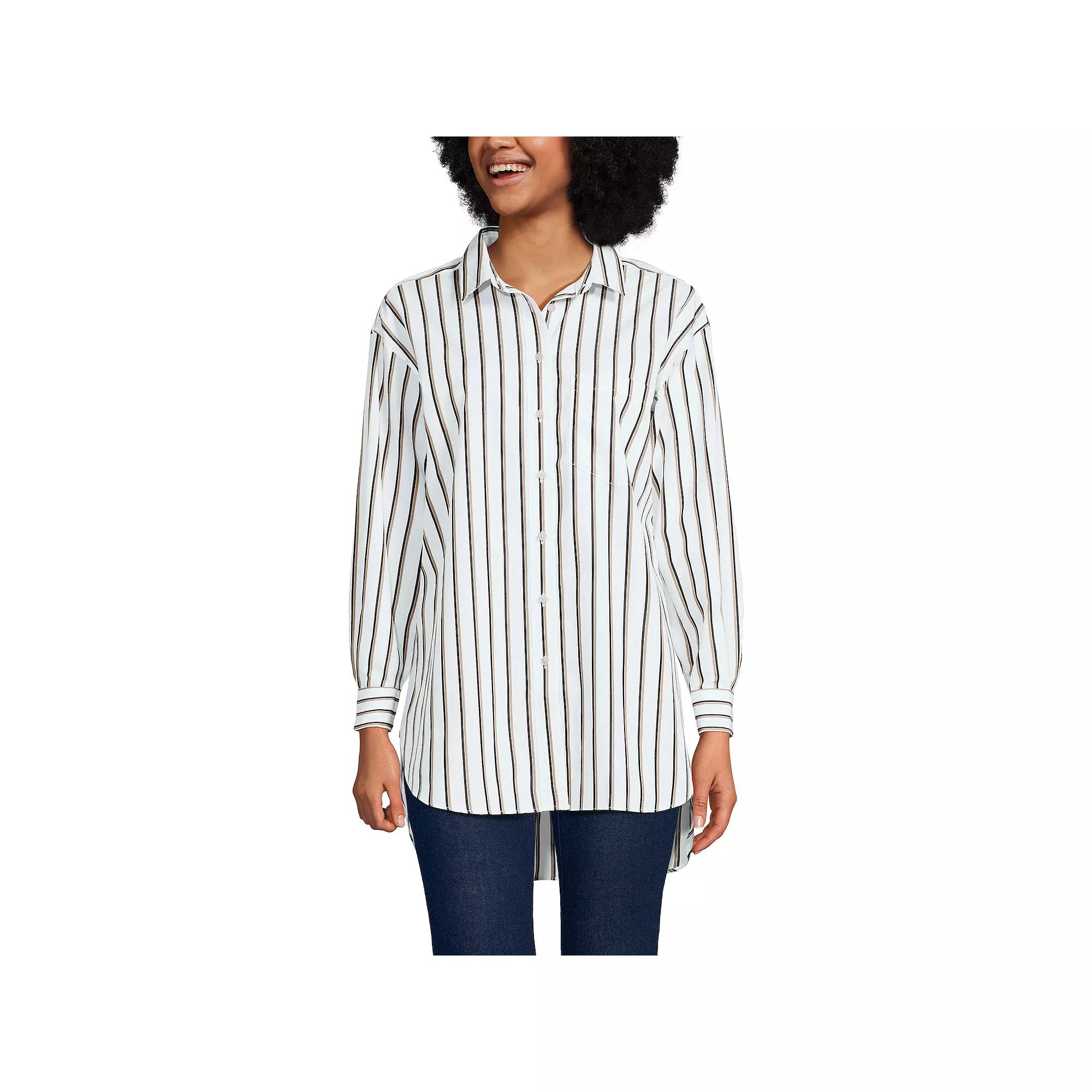 Women's Lands' End No Iron Oversized Tunic Button Down Shirt, Size: XL, White Product Image