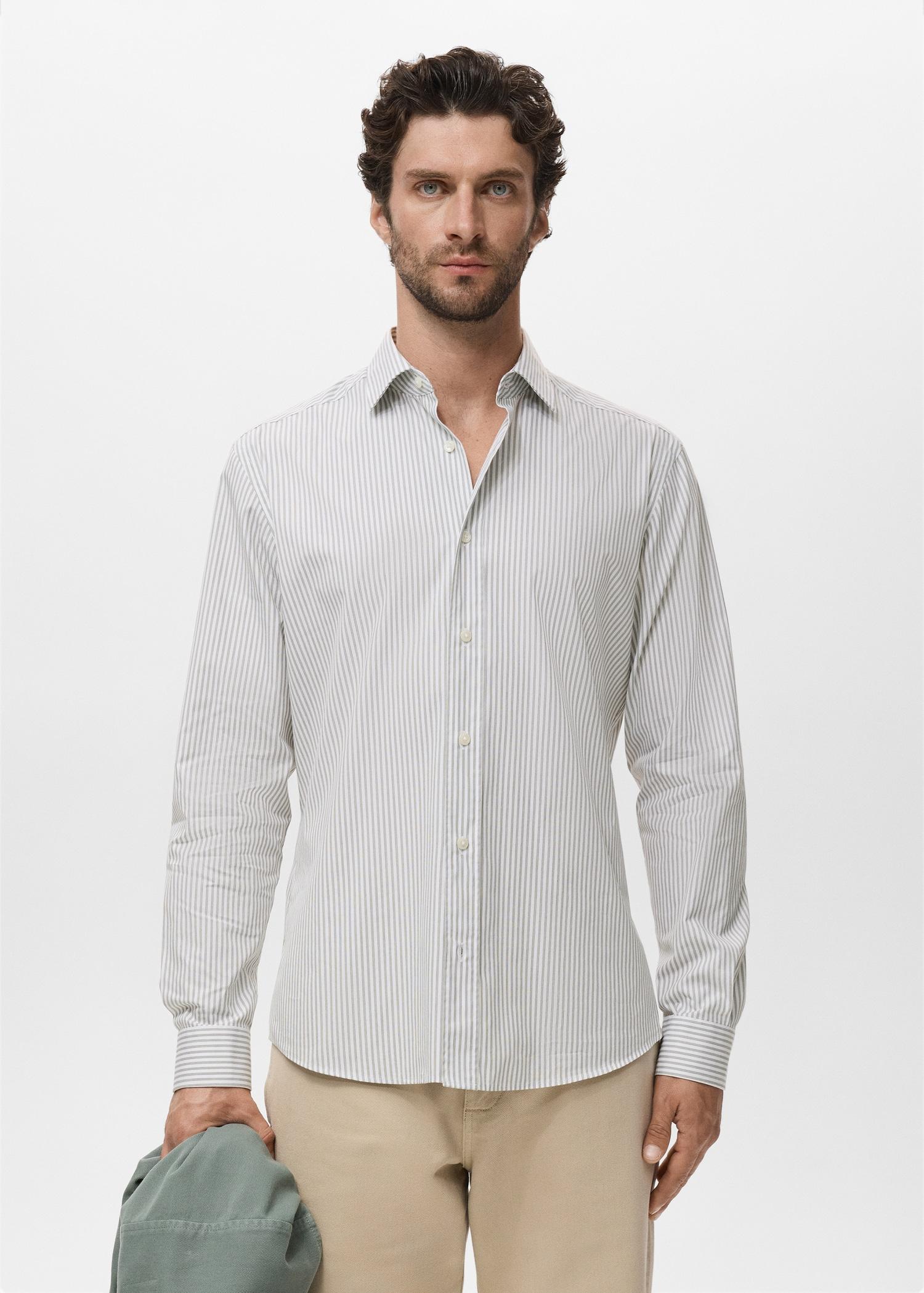 Regular fit striped cotton shirt - Men | MANGO USA Product Image
