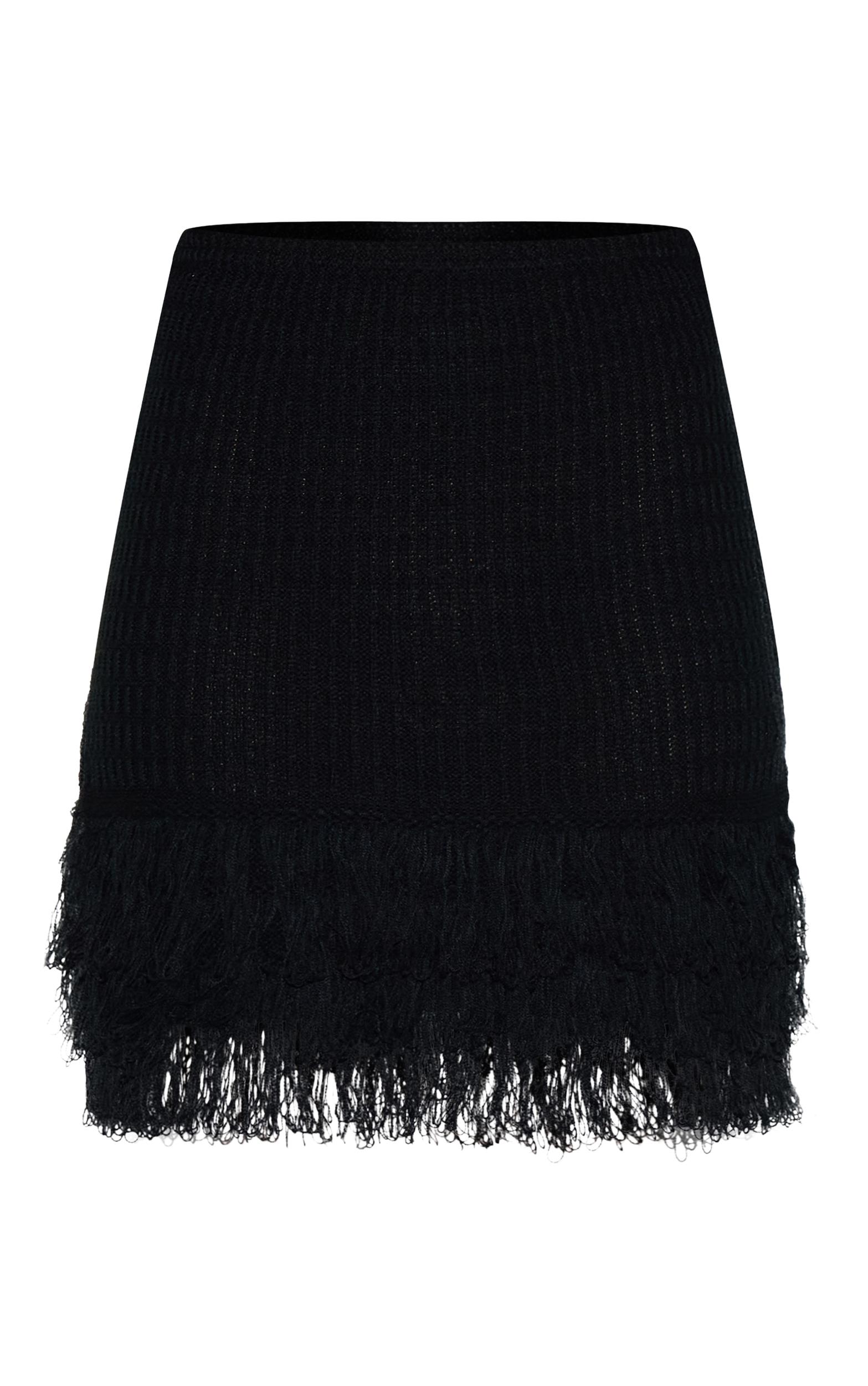 Petite Black Rib Fringe Hem Knit Skirt Product Image