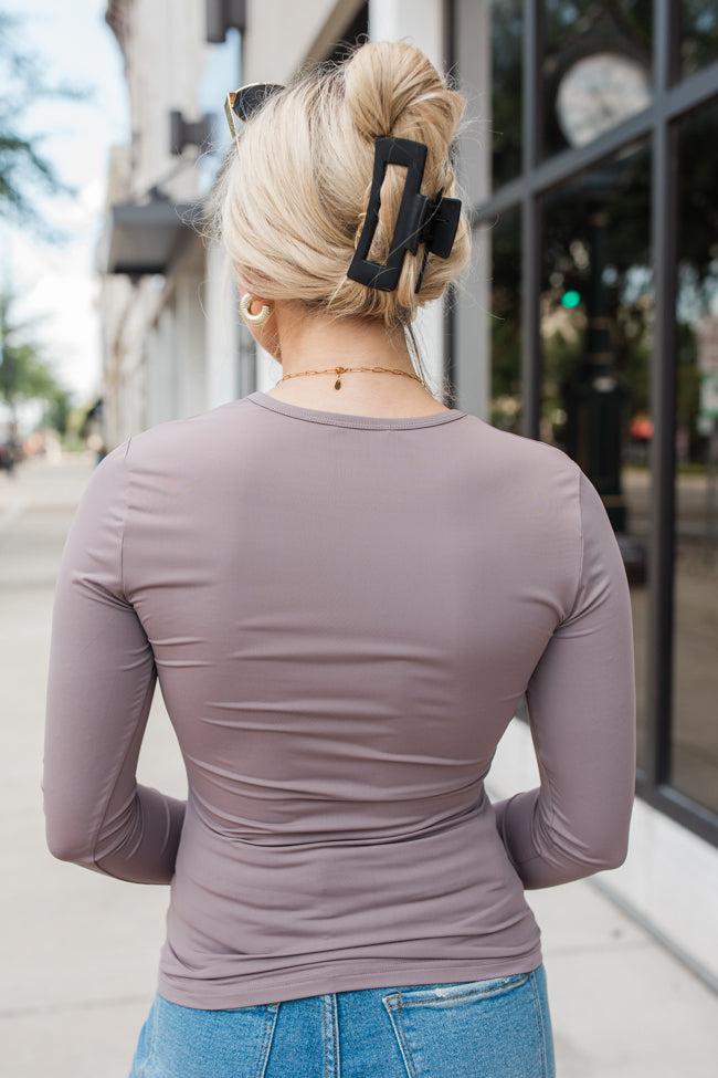 A Lovely Life Taupe Fitted Long Sleeve Layering Tee Product Image
