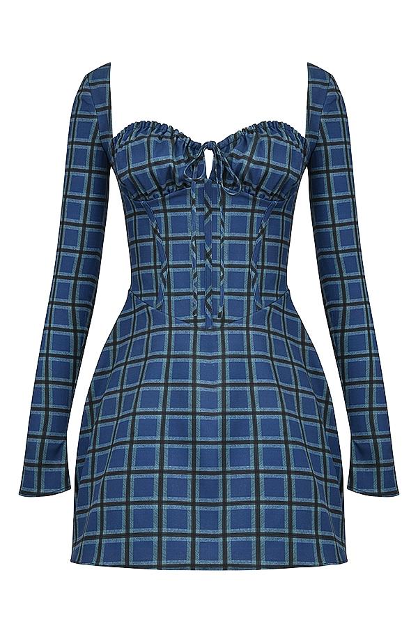 Malika  blue tartan corset mini dress Product Image