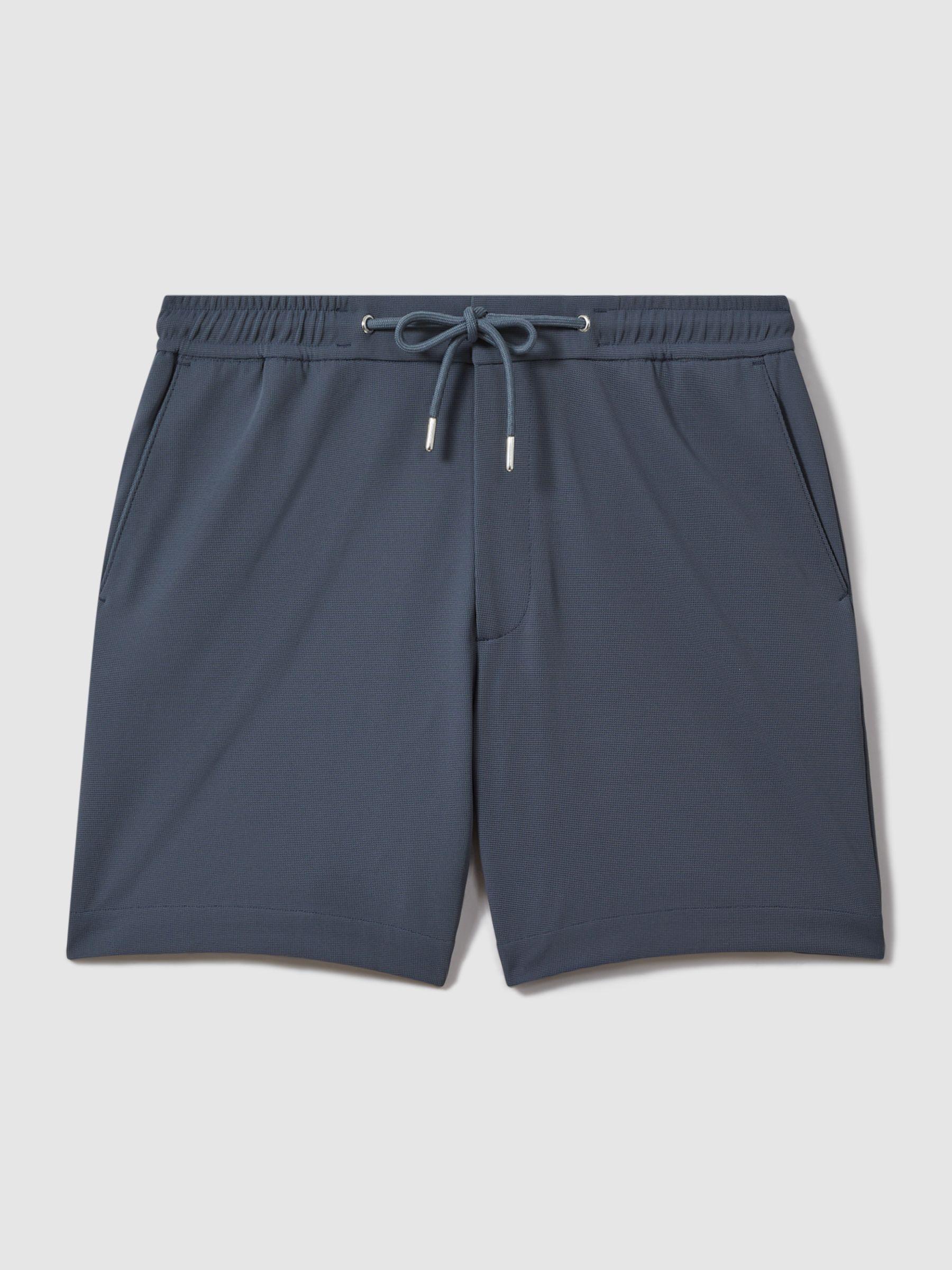 Textured Drawstring Shorts in Airforce Blue Product Image