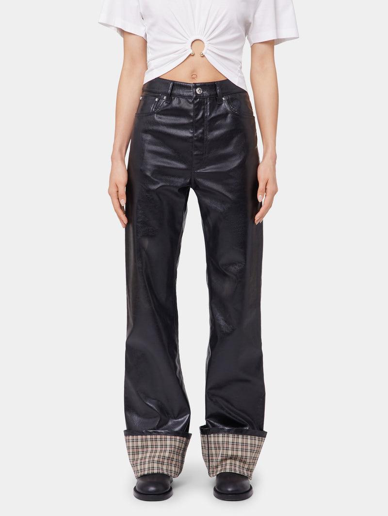 BLACK FLARED TROUSERS IN IMITATION LEATHER Product Image