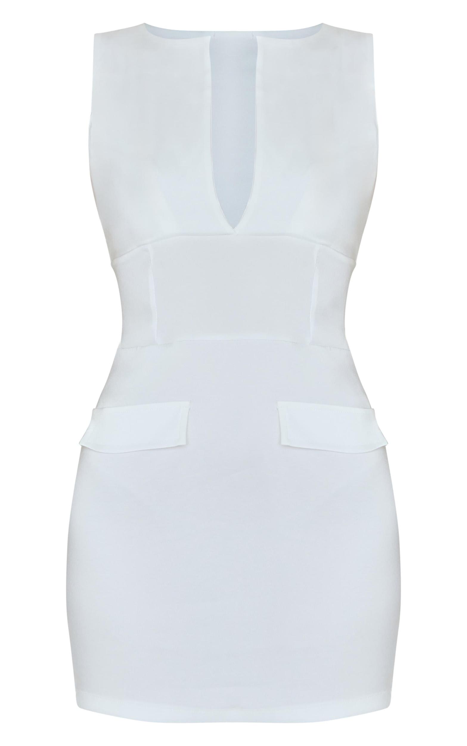 Cream Tailored V Neck Pleated Shift Dress Product Image