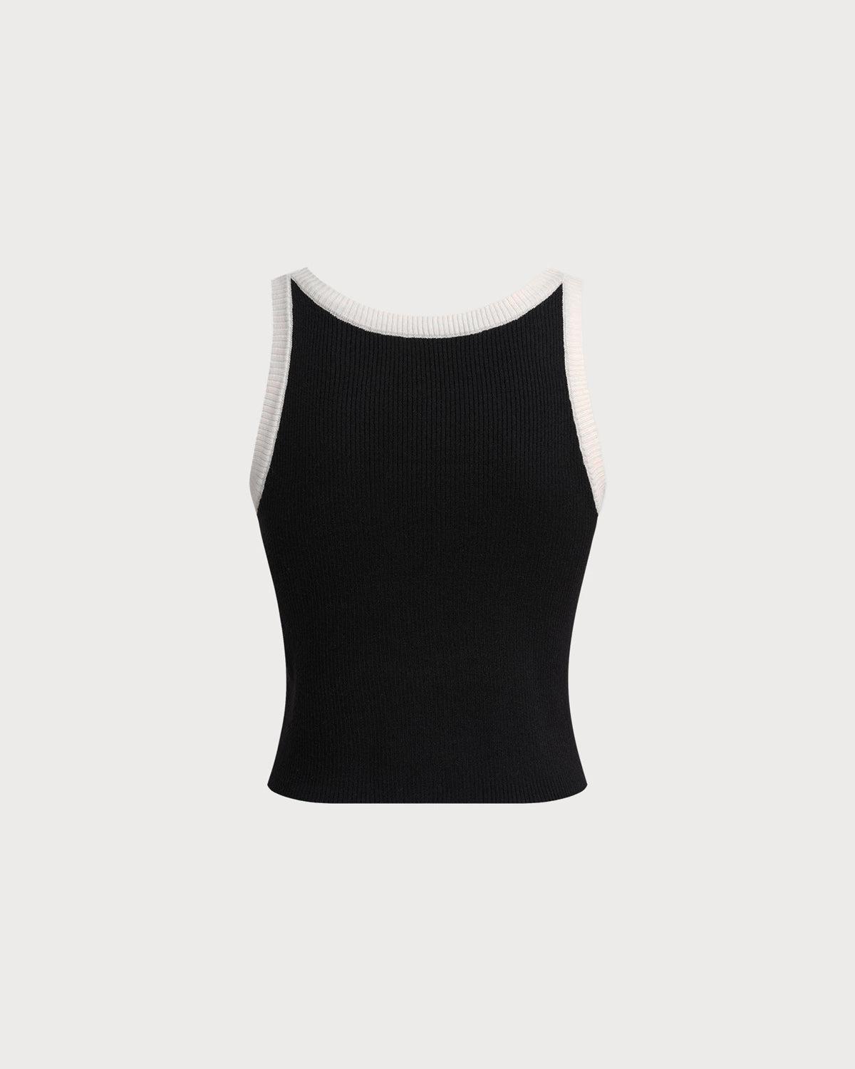 Black Contrast Knit Tank Top Product Image