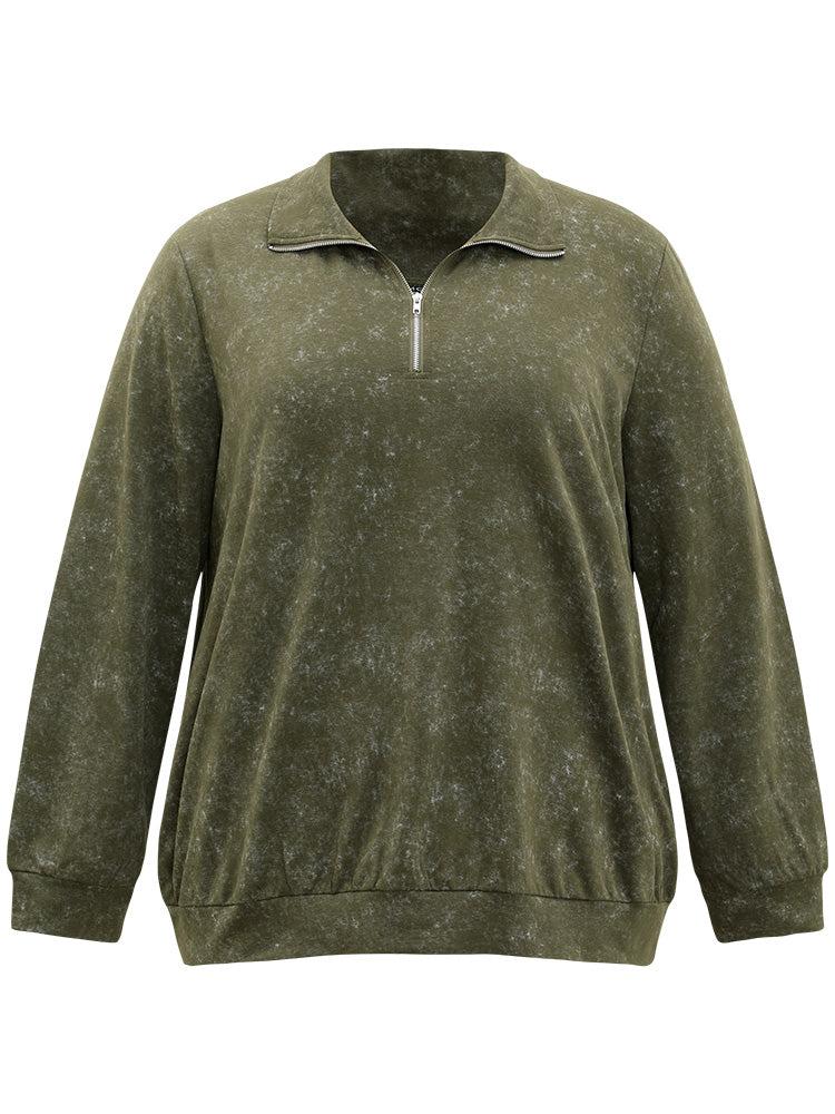 Lapel Collar Zipper Elastic Hem Sweatshirt Female Product Image