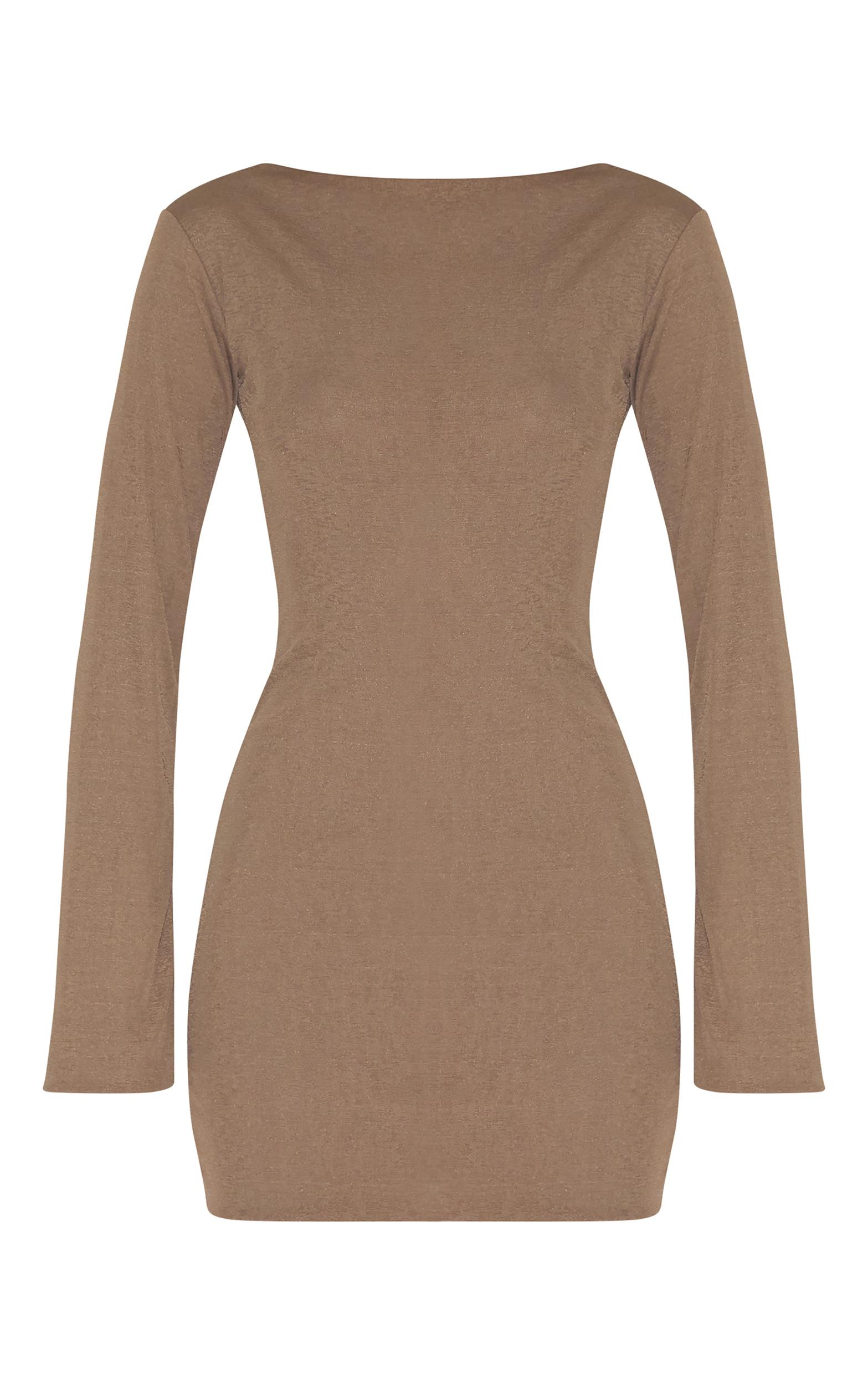 Mushroom Onion Skin Boat Neck Flute Sleeve Mini Dress Product Image