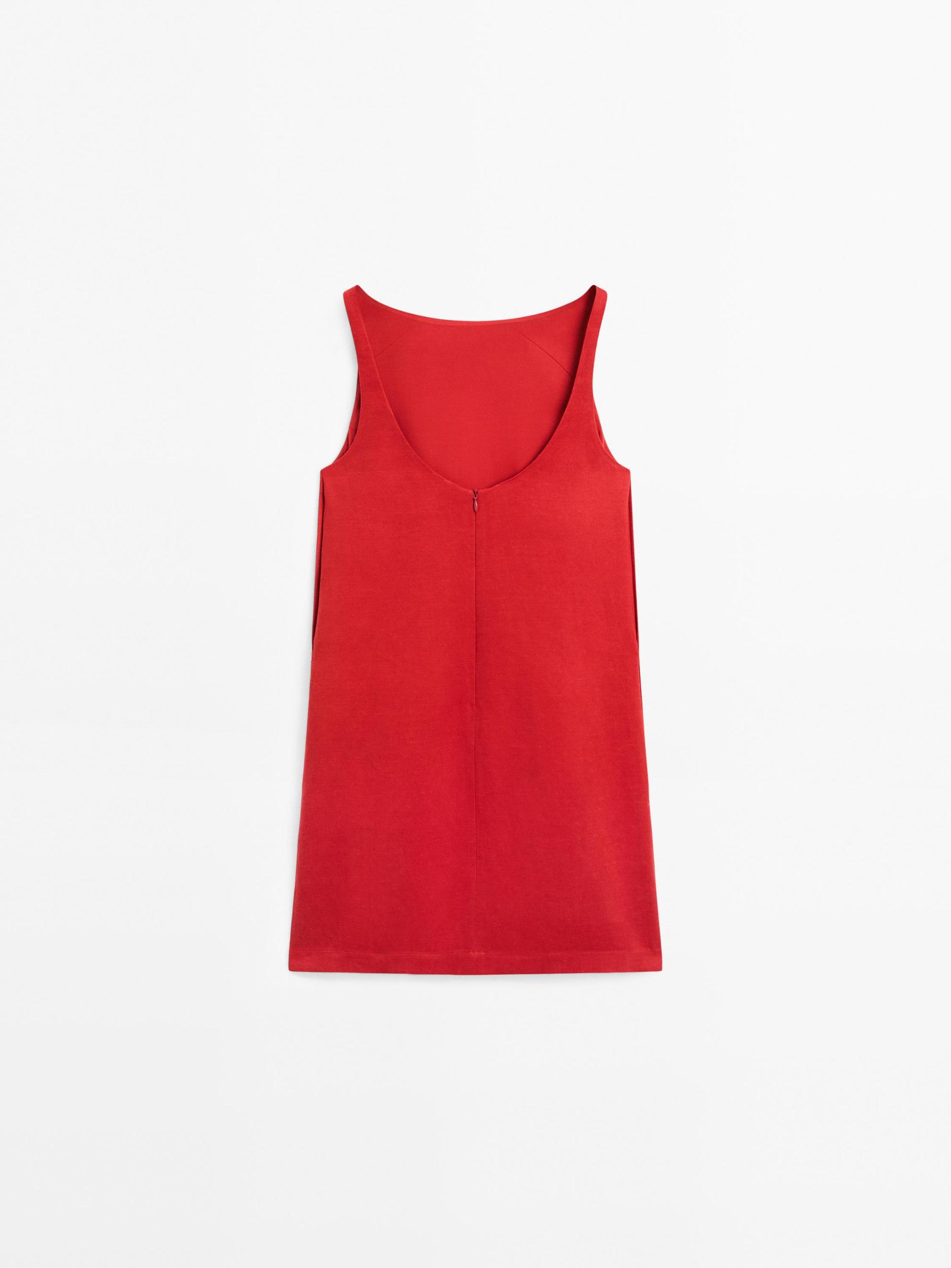 Short linen blend dress with low-cut back Product Image