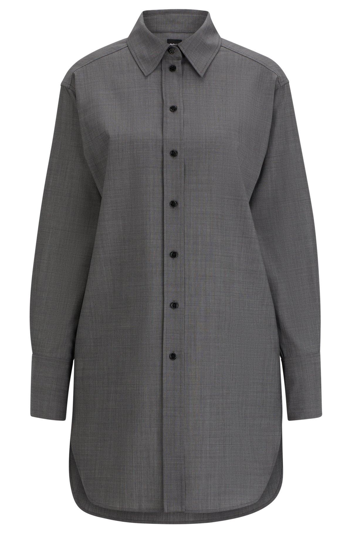 BOSS - Relaxed-fit blouse in Italian virgin-wool sharkskin - Patterned Product Image