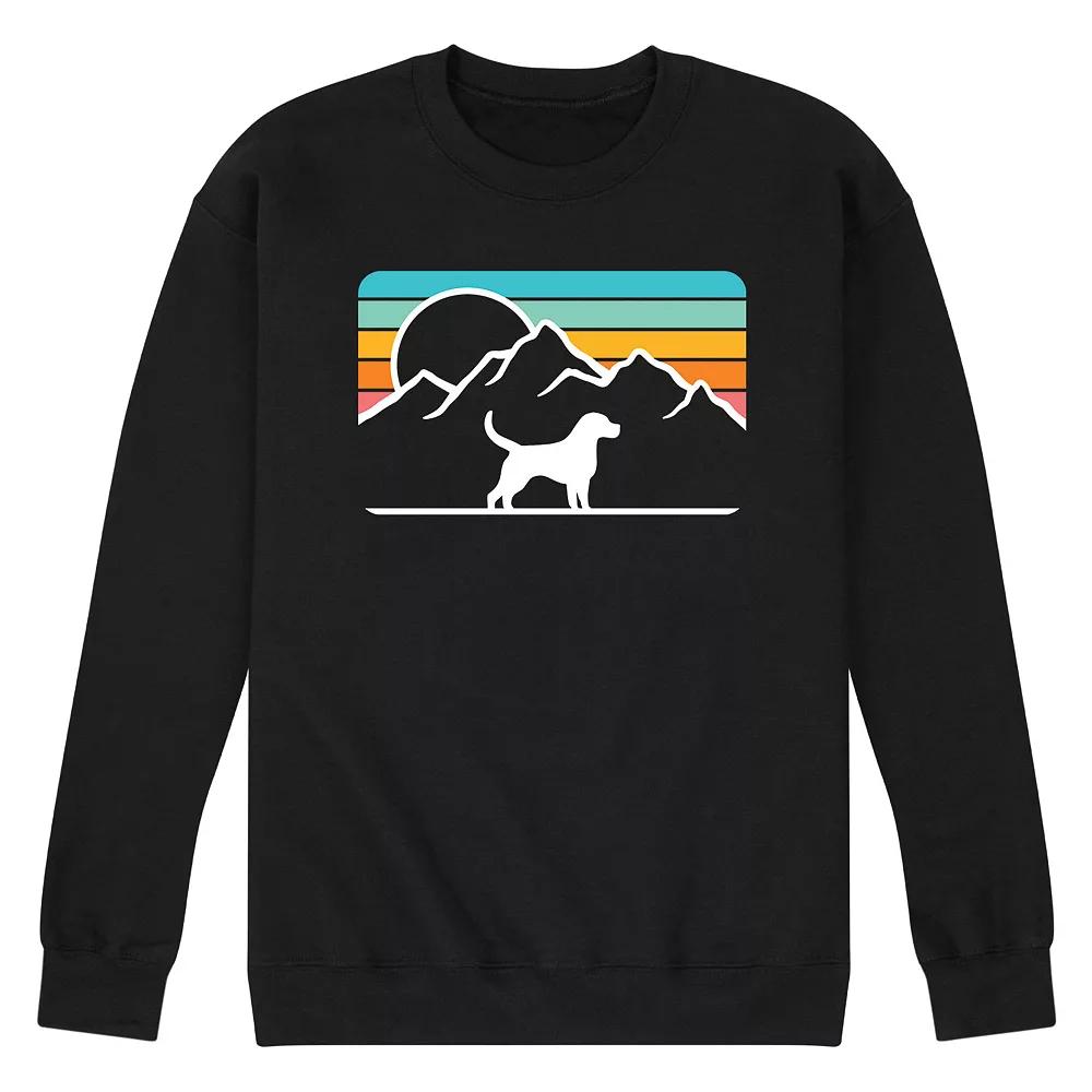 Men's Dog With Retro Mountain Graphic Fleece Sweatshirt,  Product Image