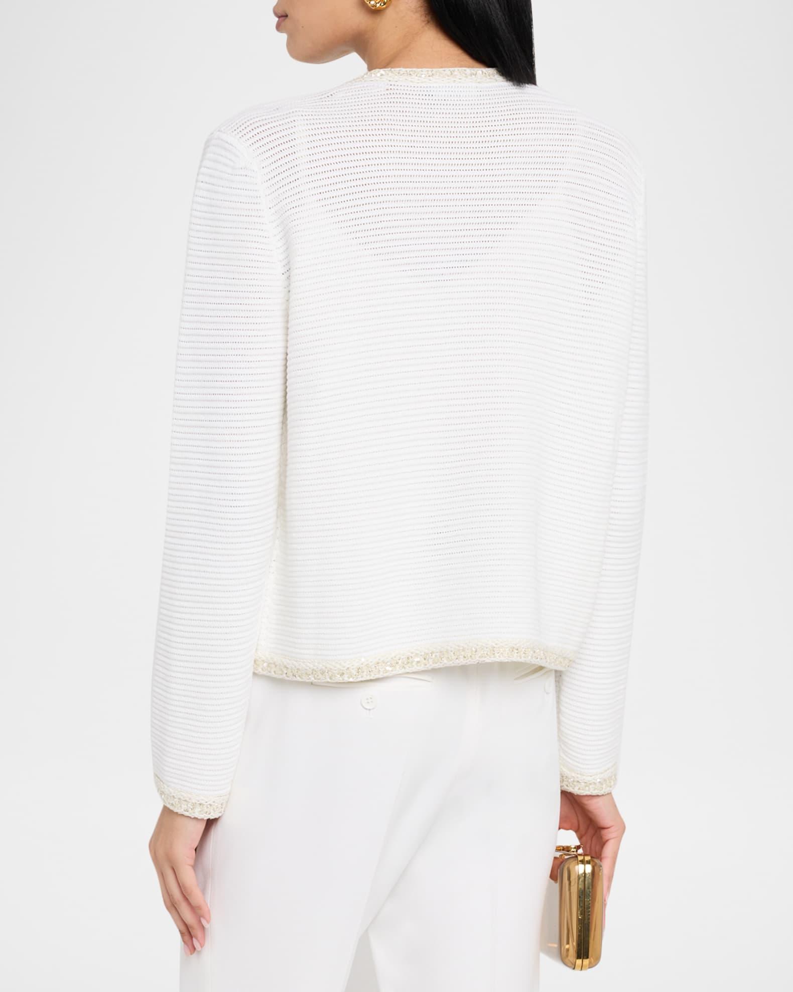 Sequin-Trim Pointelle Knit Cardigan Product Image