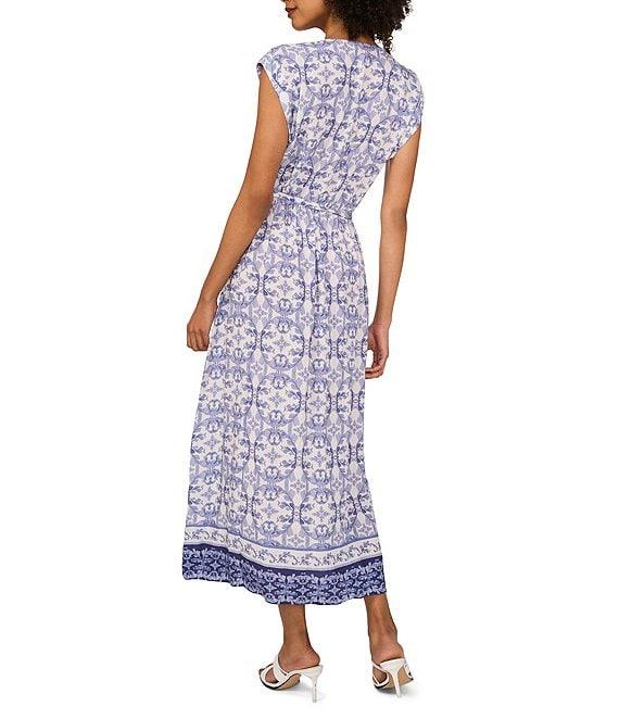 Vince Camuto Woven Printed V-Neck Cap Sleep Tie Front Maxi Wrap Dress Product Image